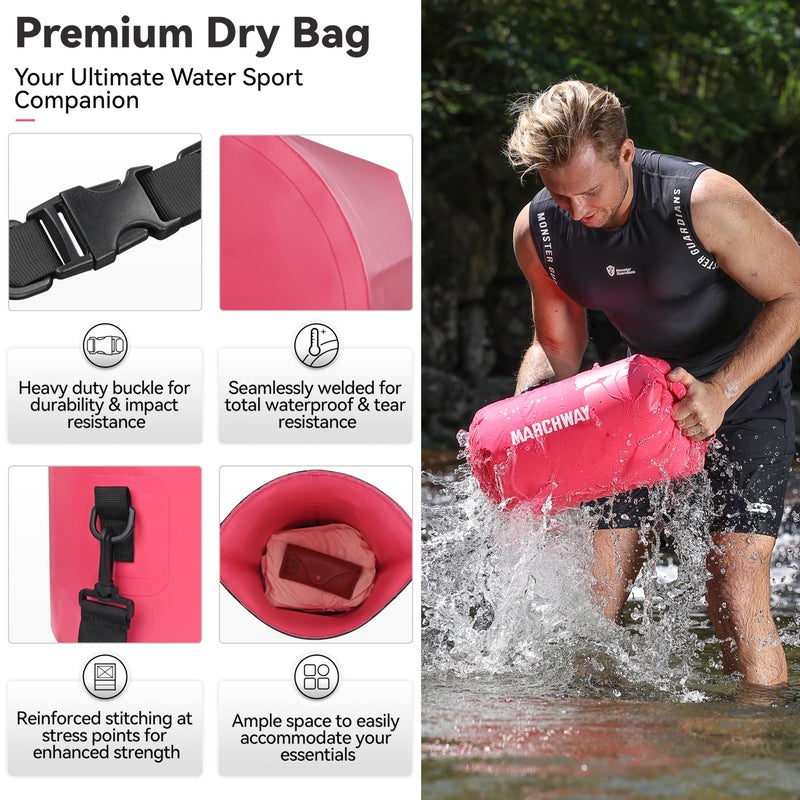 MARCHWAY Floating Waterproof Dry Bag Backpack 5L/10L/20L/30L/40L, Roll Top Sack Keeps Gear Dry for Kayaking, Rafting, Boating, Swimming, Camping, Hiking, Beach, Fishing (Pink, 20L) - Image 2